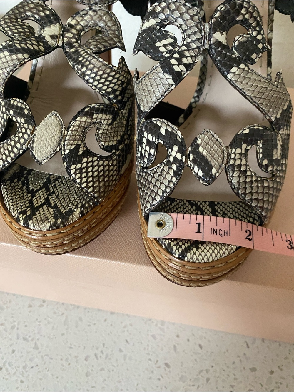 Prada Black and Cream Snakeskin-Effect Platform Heels - Picture 3 of 16